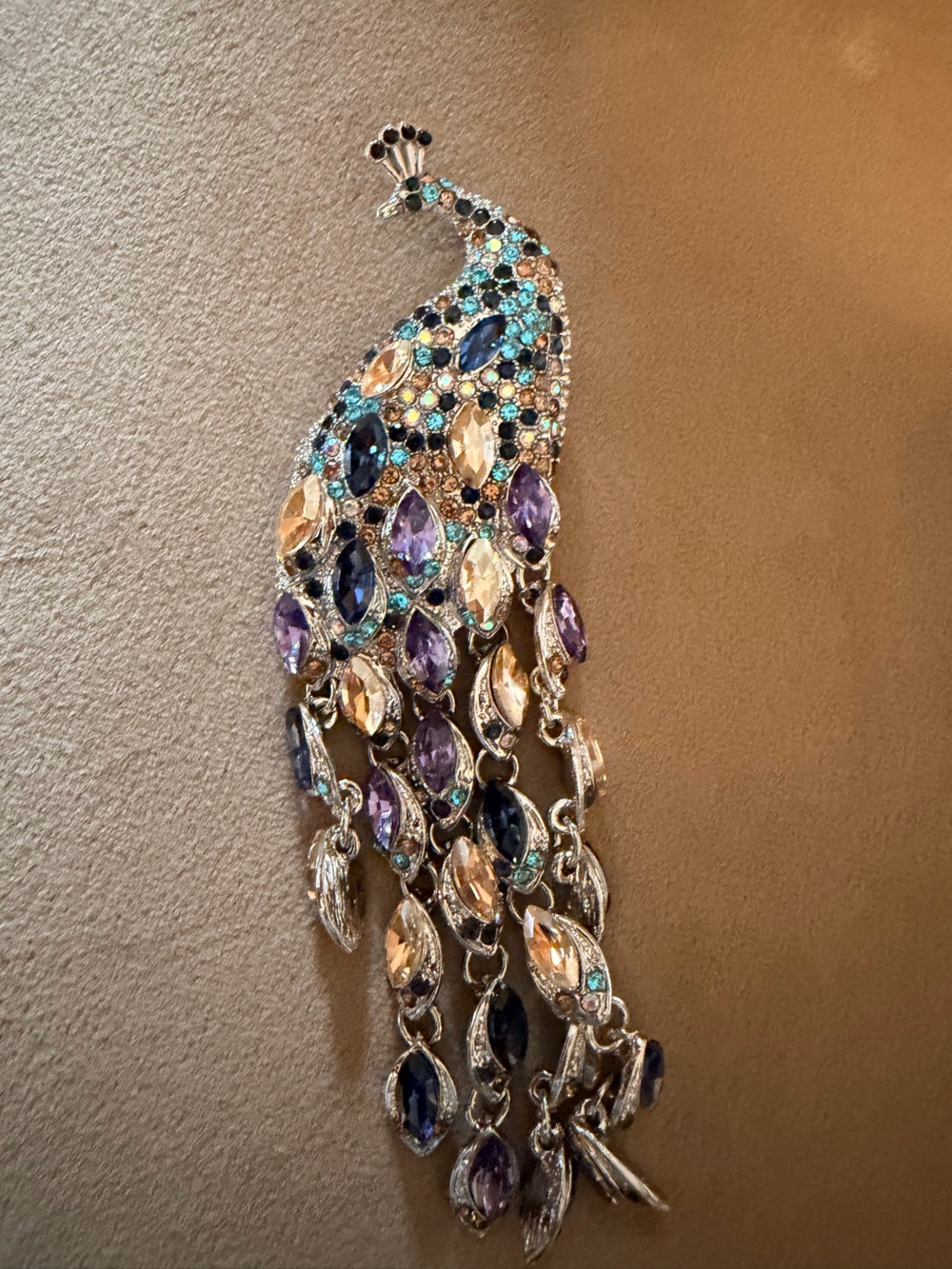 Peacock gem brooch
